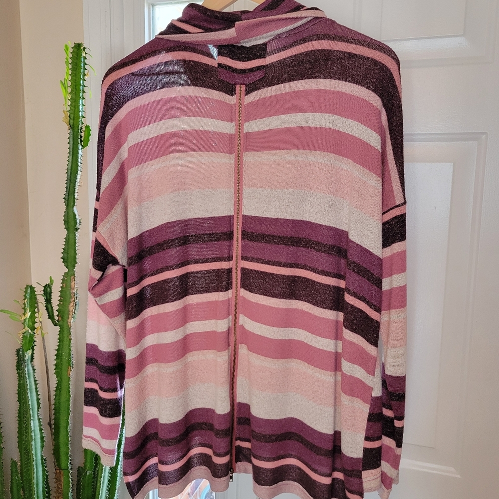 Altar'd State Oversized Cowl Neck Knit‎ Zip Back Striped Top, Size Womens S - Picture 4 of 7